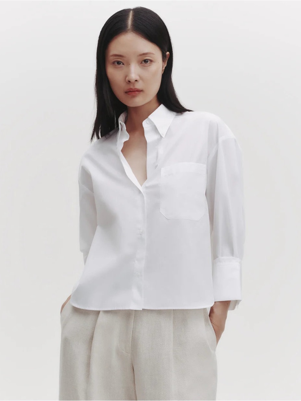 NWT TWP Little Big Joe Crop Button-Up Shirt Top in White